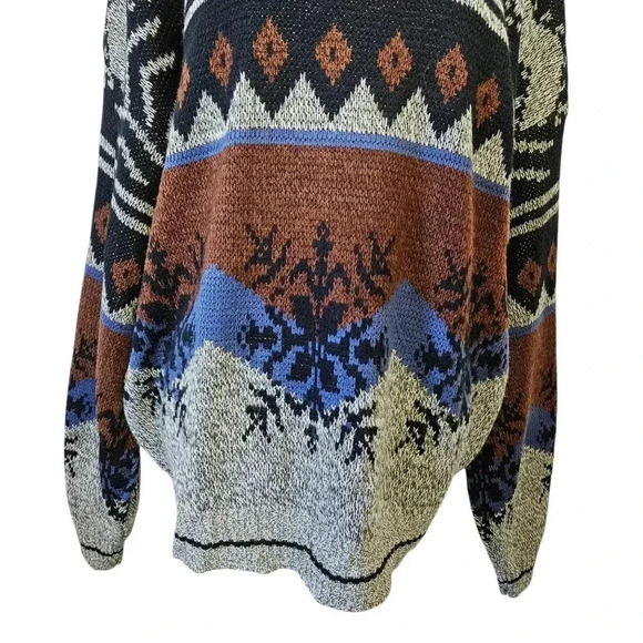 Vintage Oversized Winter Snowflake Grandpa Holiday Neutral Knit Crewneck Sweater - Picture 3 of 7